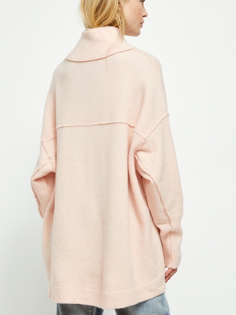 Free People Afterglow Blush Pink Mock Neck Oversized Sweater